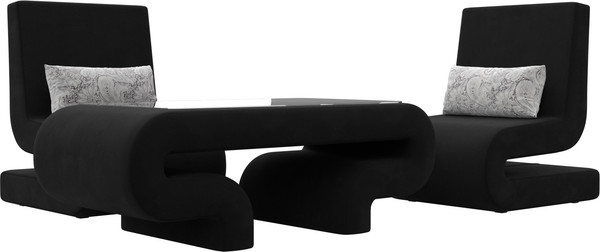 Изображение товара Комплект мягкой мебели Лига Диванов Волна набор 3 (микровельвет черный)