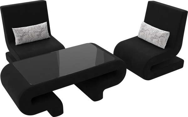 Изображение товара Комплект мягкой мебели Лига Диванов Волна набор 3 (микровельвет черный)