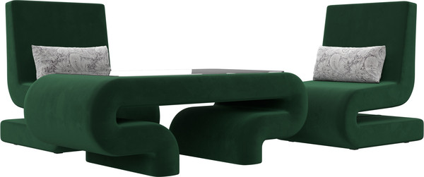 Изображение товара Комплект мягкой мебели Лига Диванов Волна набор 3 (велюр зеленый)