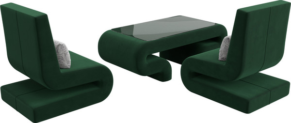 Изображение товара Комплект мягкой мебели Лига Диванов Волна набор 3 (велюр зеленый)