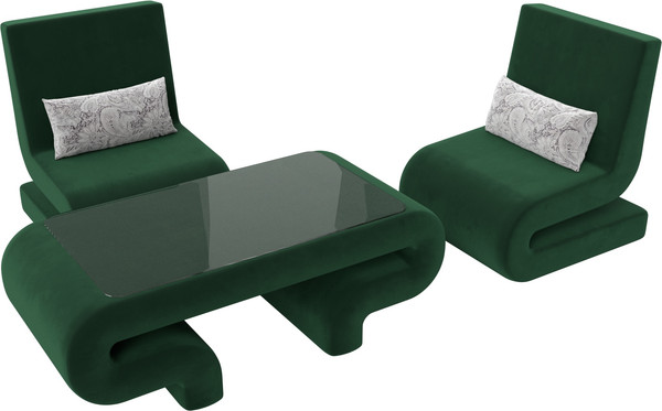 Изображение товара Комплект мягкой мебели Лига Диванов Волна набор 3 (велюр зеленый)