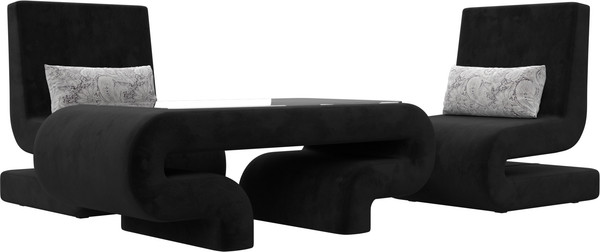 Изображение товара Комплект мягкой мебели Лига Диванов Волна набор 3 (велюр черный)