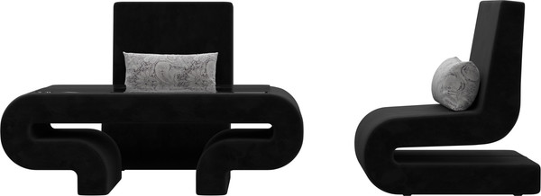 Изображение товара Комплект мягкой мебели Лига Диванов Волна набор 3 (велюр черный)