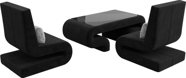 Изображение товара Комплект мягкой мебели Лига Диванов Волна набор 3 (велюр черный)