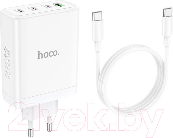 Изображение товара Зарядное устройство сетевое Hoco N31 + кабель Type-C to Type-C (белый)