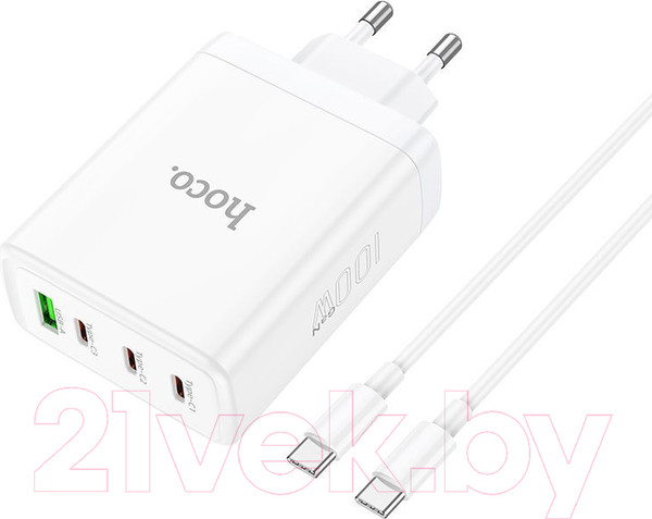 Изображение товара Зарядное устройство сетевое Hoco N31 + кабель Type-C to Type-C (белый)