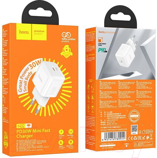 Изображение товара Адаптер питания сетевой Hoco N32 (белый)