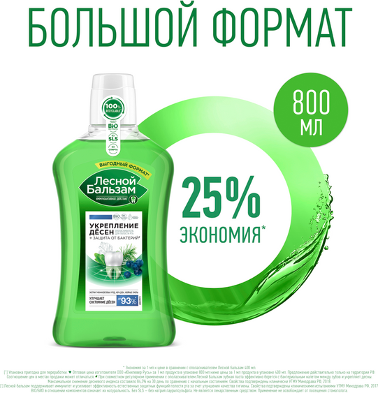 Изображение товара Ополаскиватель для полости рта Лесной бальзам Для укрепления антибактериальной защиты с корой дуба (800мл)
