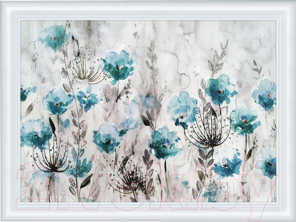 Изображение товара Картина Декарт Голубые цветы на белом 8Л3256 (в раме)
