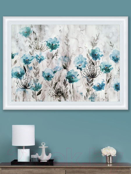Изображение товара Картина Декарт Голубые цветы на белом 8Л3256 (в раме)