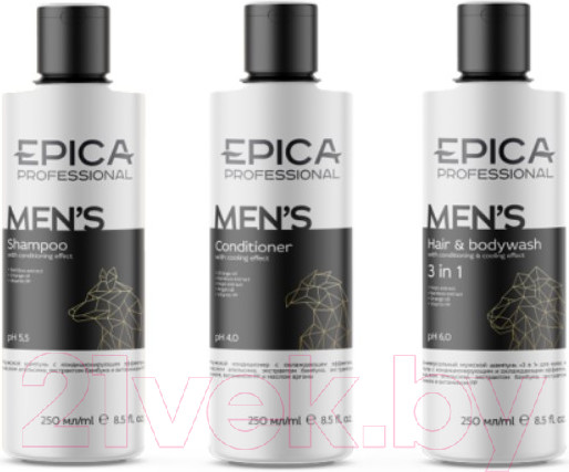 Изображение товара Набор косметики для волос Epica Men`S Шампунь 250мл+Кондиционер 250мл+Шампунь 2в1 250мл