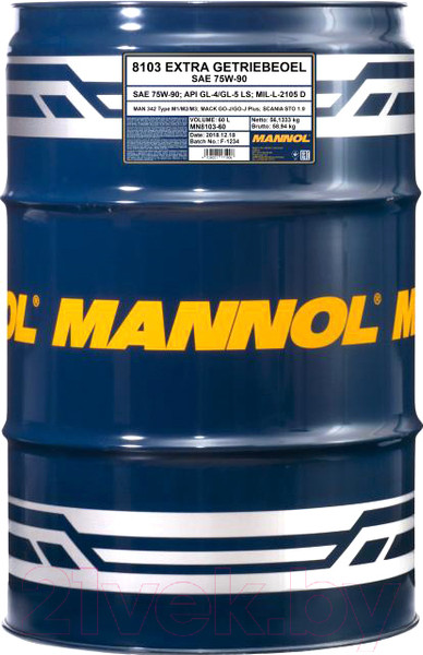 Изображение товара Трансмиссионное масло Mannol Extra 75W90 GL-4/GL-5 LS / MN8103-60 (60л)