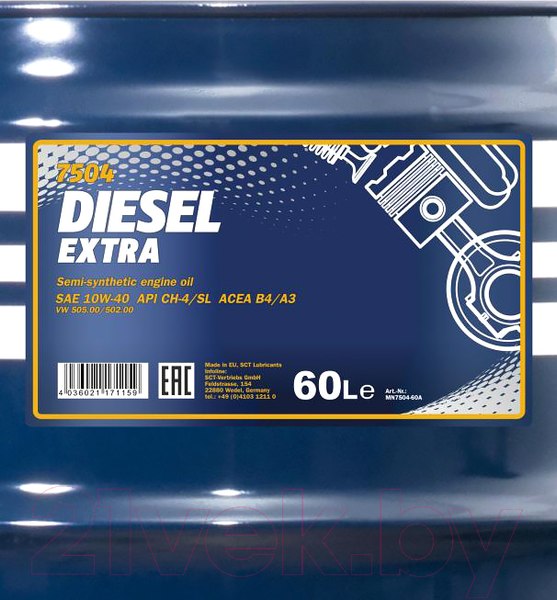 Изображение товара Моторное масло Mannol Diesel Extra 10W40 CH-4/SL / MN7504-60 (60л)