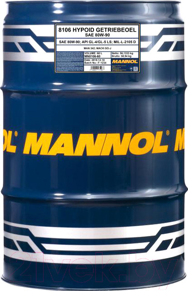 Изображение товара Трансмиссионное масло Mannol Hypoid 80W90 GL-4/GL-5 LS / MN8106-60 (60л)