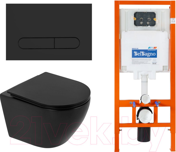 Изображение товара Унитаз подвесной с инсталляцией BelBagno BB062CHR-MB/BB062SC-MB/BB002-80/BB007-PR-NERO.M