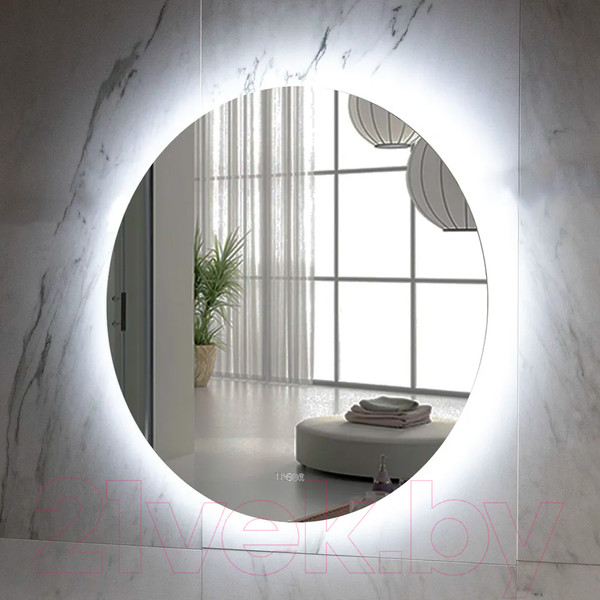 Изображение товара Зеркало Пекам Ring Fly 90x90 / RingFly-90x90spcl (с подсветкой, с сенсором, подогревом, часами)