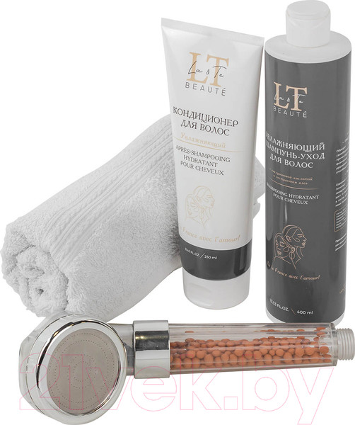 Изображение товара Набор косметики для волос La and Te beaute Шампунь+Кондиционер+Полотенце 40x70+Лейка для душа LT-26