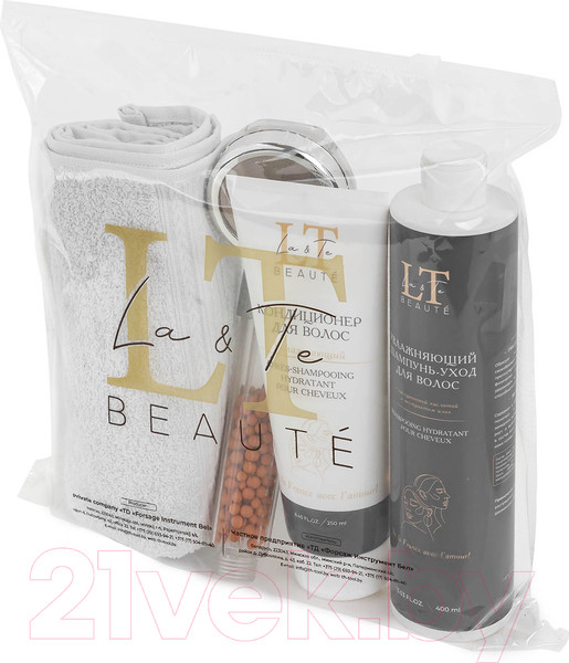 Изображение товара Набор косметики для волос La and Te beaute Шампунь+Кондиционер+Полотенце 40x70+Лейка для душа LT-26