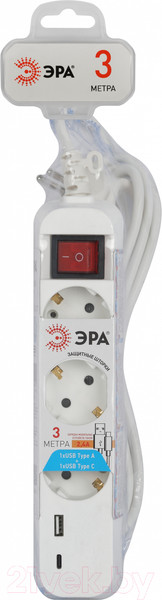 Изображение товара Удлинитель ЭРА UB-3es-3m-USB / Б0052898
