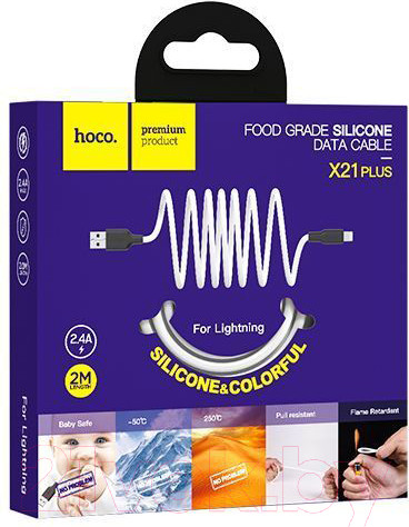 Изображение товара Кабель Hoco X21 Plus Lightning (2м, черный/белый)