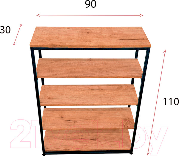 Изображение товара Стеллаж Millwood Лофт CH-5 90x30x110 (дуб золотой Craft/металл черный)