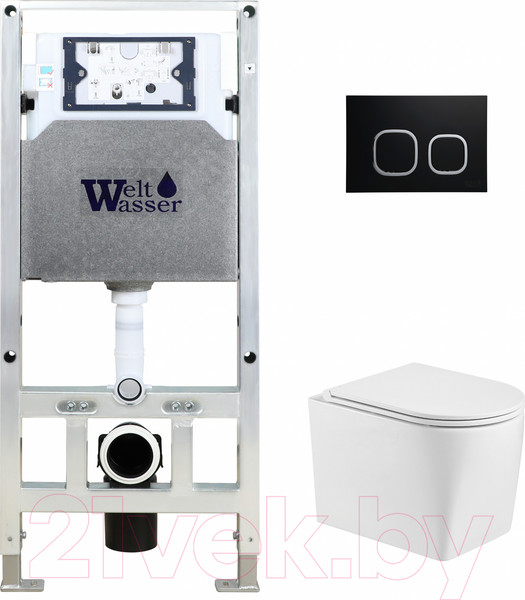 Изображение товара Унитаз подвесной с инсталляцией WeltWasser Amberg 506 ST + Nesenbach 004 GL-WT + Amberg RD-BL