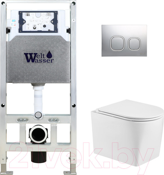 Изображение товара Унитаз подвесной с инсталляцией WeltWasser Amberg 506 ST + Nesenbach 004 GL-WT + Amberg RD-CR