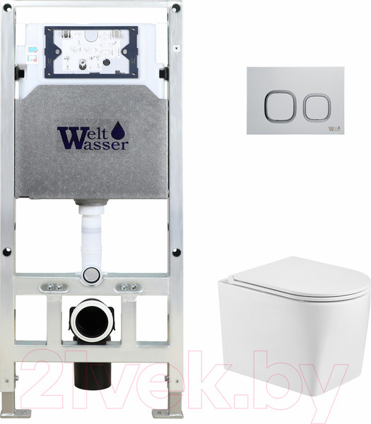 Изображение товара Унитаз подвесной с инсталляцией WeltWasser Amberg 506 ST + Nesenbach 004 GL-WT + Amberg RD-WT