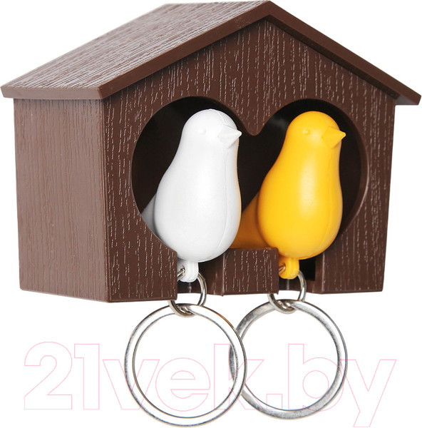 Изображение товара Ключница настенная Qualy Duo Sparrow / QL10124-BN-WH-YW (коричневый/белый/желтый)