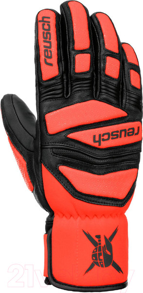 Изображение товара Перчатки лыжные Reusch Worldcup Warrior Dh / 6211119-7809 (р-р 9.5, Black/Fluo Red)
