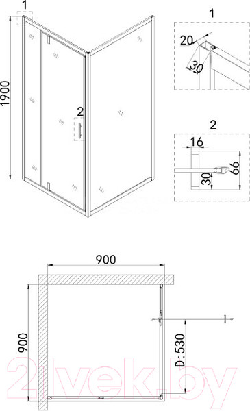 Изображение товара Душевой уголок Niagara 90x90 NG-83-9AB-A90B