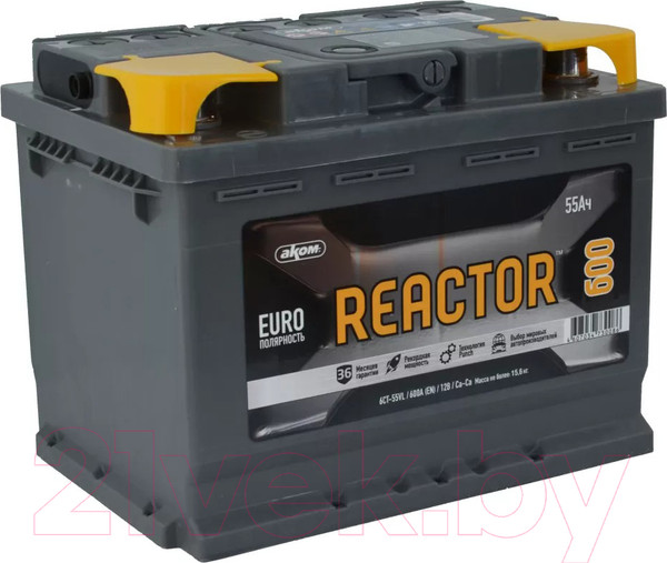 Изображение товара Автомобильный аккумулятор AKOM Реактор 6СТ-55 Рус 600A L+ (55 А/ч)