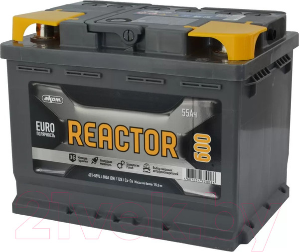 Изображение товара Автомобильный аккумулятор AKOM Реактор 6СТ-55 Рус 600A L+ (55 А/ч)