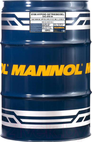 Изображение товара Трансмиссионное масло Mannol Hypoid 80W90 GL-4/GL-5 LS / MN8106-DR (208л)