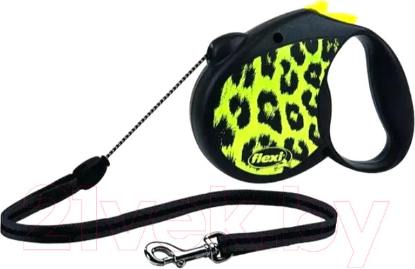 Изображение товара Поводок-рулетка Flexi Safari Cord / 021910  (S, 5м, трос желтый леопард)