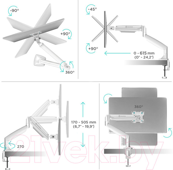 Изображение товара Кронштейн для монитора Onkron G100 (белый)