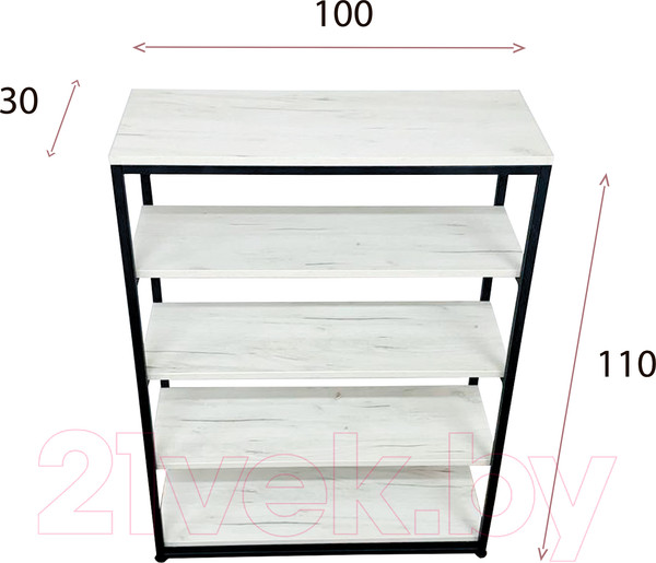 Изображение товара Стеллаж Millwood Лофт CH-5 100x30x110 (дуб белый Craft/металл черный)