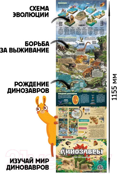 Изображение товара Развивающий плакат Malamalama С окошками. Динозавры