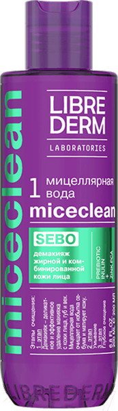 Изображение товара Мицеллярная вода Librederm Miceclean Sebo Для жирной и комбинированной кожи (200мл)