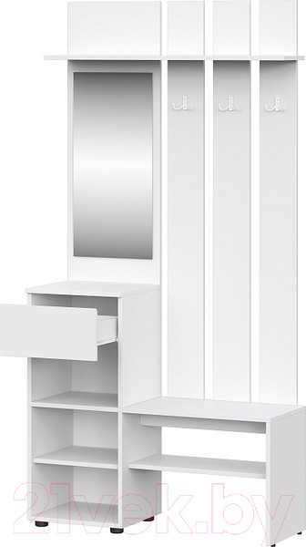 Изображение товара Секция в прихожую NN мебель Токио с зеркалом (белый текстурный)