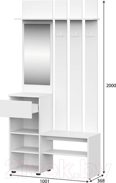 Изображение товара Секция в прихожую NN мебель Токио с зеркалом (белый текстурный)