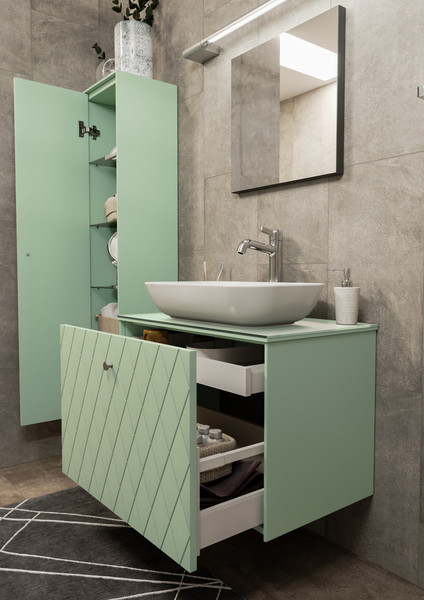 Изображение товара Тумба под умывальник LEVEL Infinity 60 One 70 с двумя ящиками подвесная (зеленый матовый)