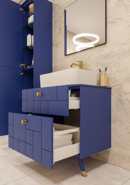 Изображение товара Тумба под умывальник LEVEL Олимпия 56 Four с двумя ящиками подвесная (синий матовый)