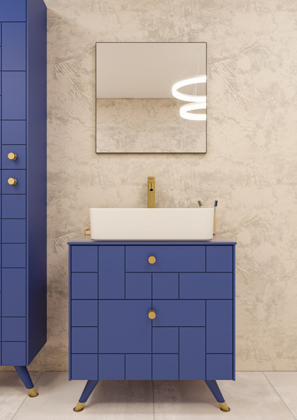 Изображение товара Тумба под умывальник LEVEL Олимпия 56 Four с двумя ящиками подвесная (синий матовый)