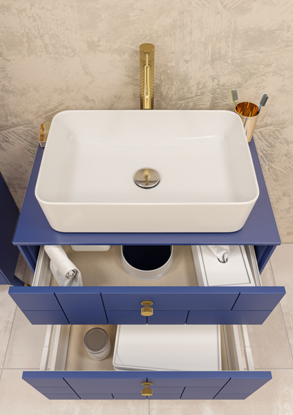 Изображение товара Тумба под умывальник LEVEL Олимпия 56 Four с двумя ящиками подвесная (синий матовый)