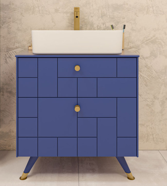 Изображение товара Тумба под умывальник LEVEL Олимпия 56 Four с двумя ящиками подвесная (синий матовый)