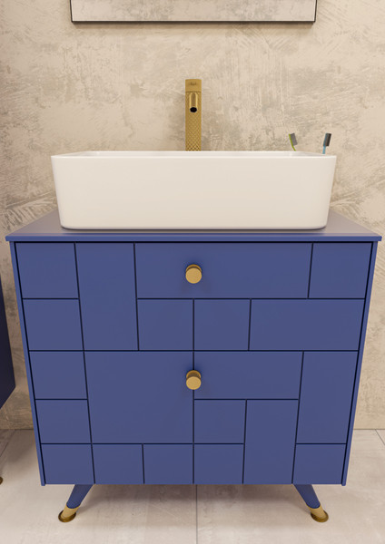 Изображение товара Тумба под умывальник LEVEL Олимпия 56 Four с двумя ящиками подвесная (синий матовый)