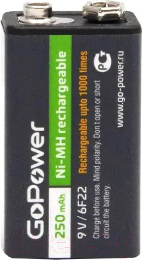 Изображение товара Аккумулятор GoPower 6F22 Ni-MH 250мАч / 00-00017020