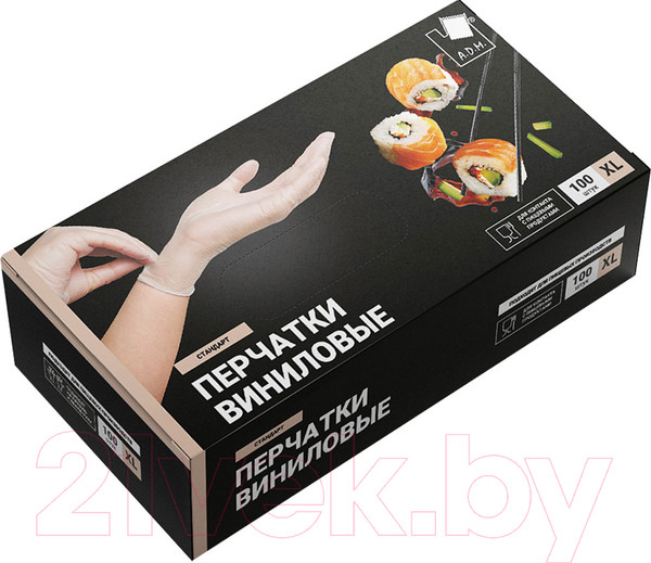Изображение товара Перчатки одноразовые A.D.M Виниловые (XL, 100шт, белый)