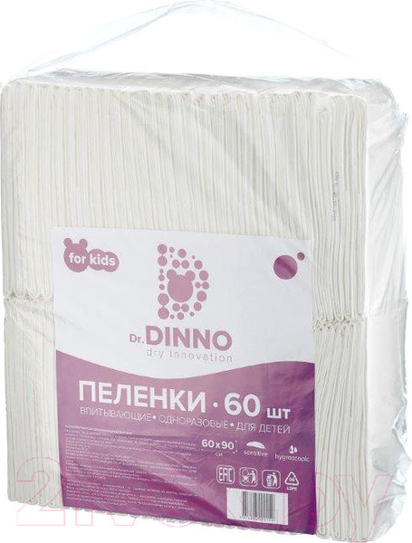 Изображение товара Набор пеленок одноразовых детских Dr.Dinno Впитывающие 60x90 (60шт)